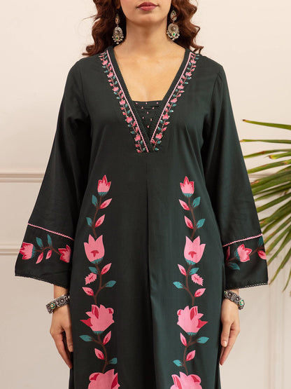 Floral Printed Square Neck Thread Work Kurta With Palazzos