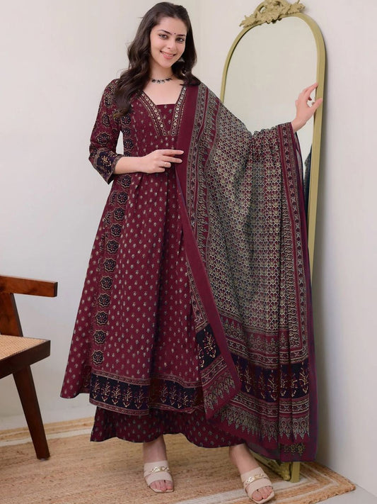 Dhiyona KL Women Ethnic Motifs Printed Panelled Kurta with Palazzos & With Dupatta