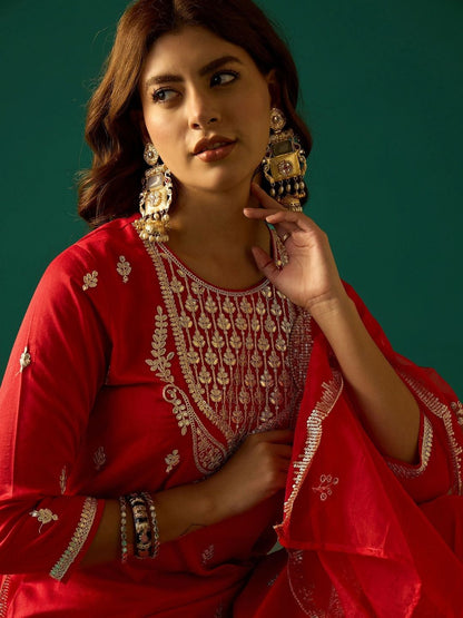 Dhiyona VA Ethnic Motifs Embroidered Zari Kurta With Sharara & Dupatta