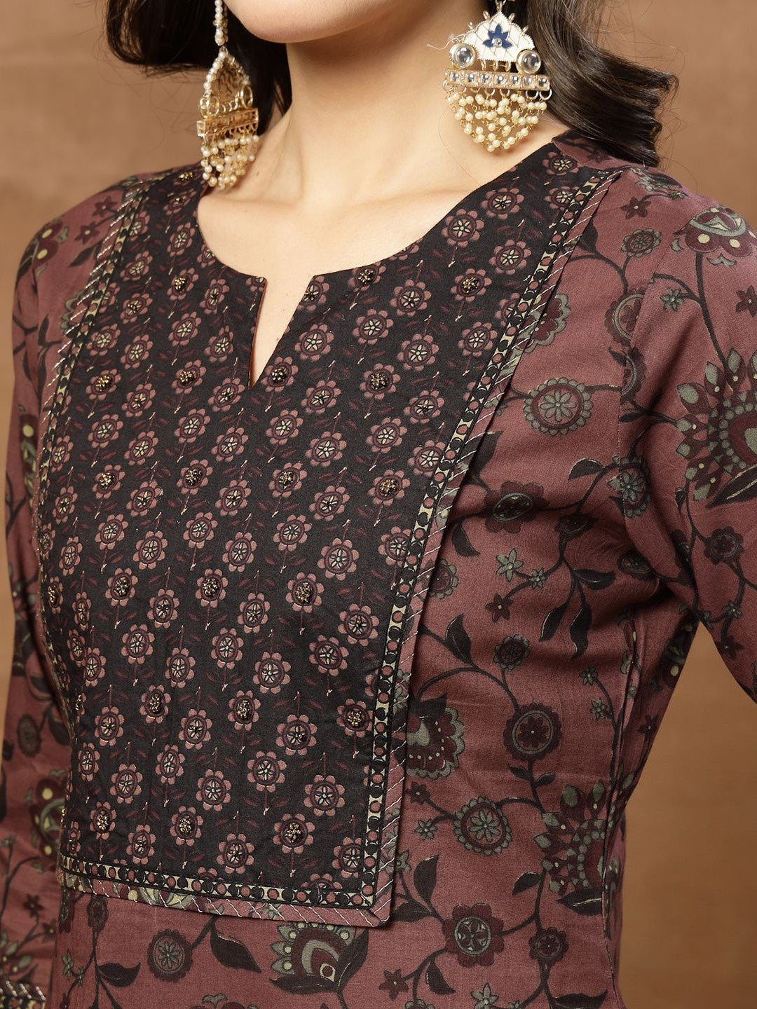 Printed Pure Cotton Round Neck Kurta & Palazzos With Dupatta