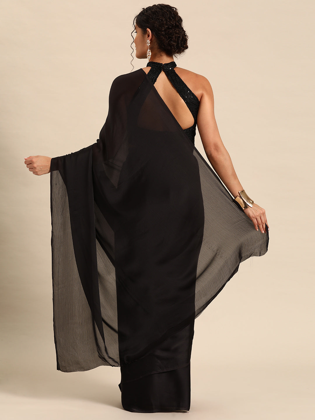 Dhiyona GR Women's Naaz Sapphire Black Satin Saree