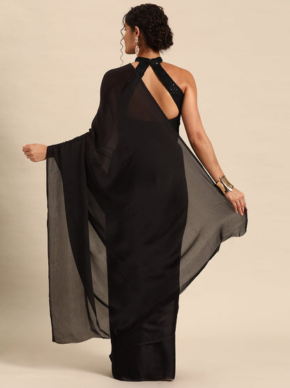 Dhiyona GR Women's Naaz Sapphire Black Satin Saree