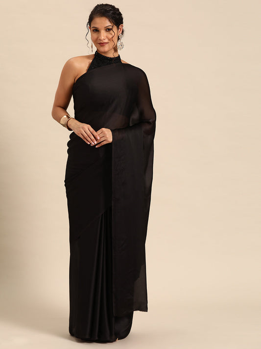 Dhiyona GR Women's Naaz Sapphire Black Satin Saree