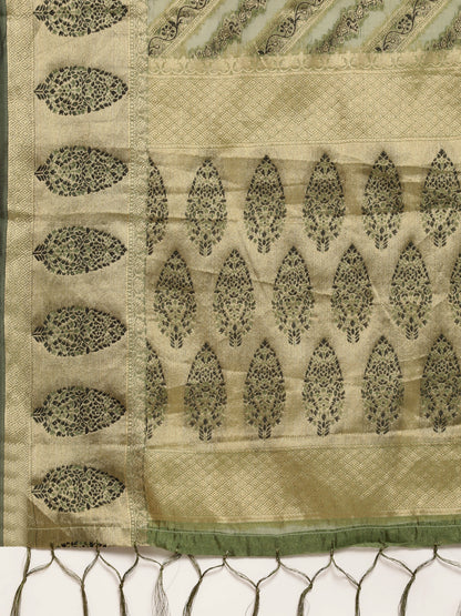 Dhiyona GR Women's Natasha Olive Green Organza Saree