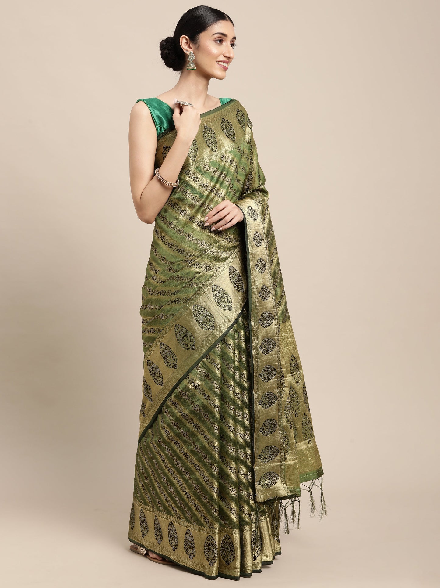 Dhiyona GR Women's Natasha Olive Green Organza Saree