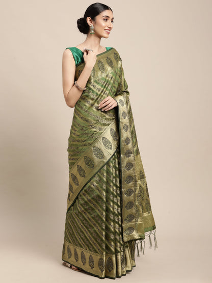 Dhiyona GR Women's Natasha Olive Green Organza Saree