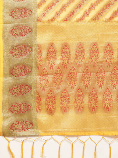 Dhiyona GR Women's Natasha Butter Yellow Organza Saree