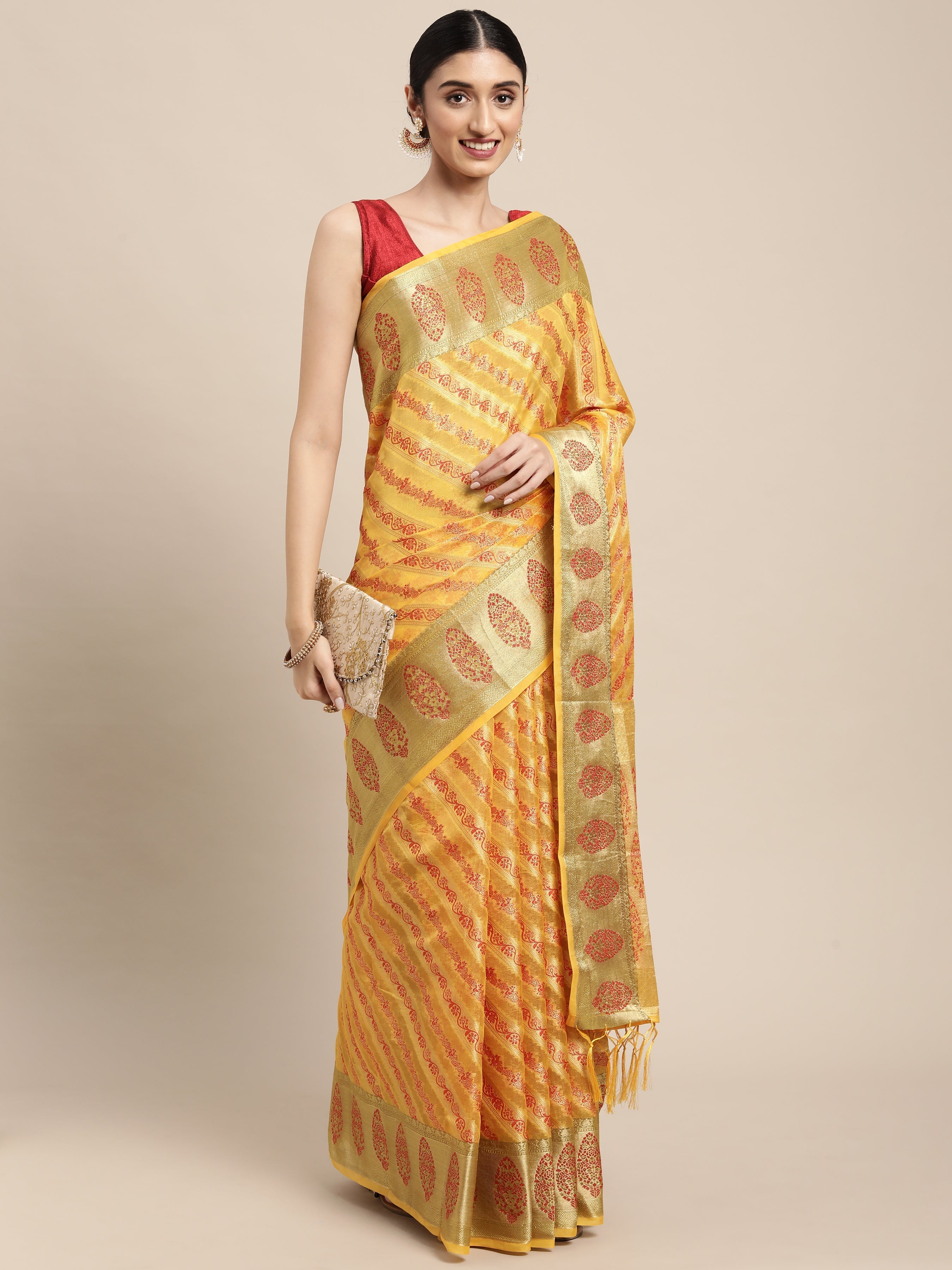 Dhiyona GR Women's Natasha Butter Yellow Organza Saree