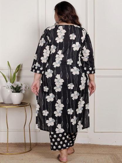 Dhiyona KL Women Floral Printed Cotton Kurta & Trousers With Dupatta