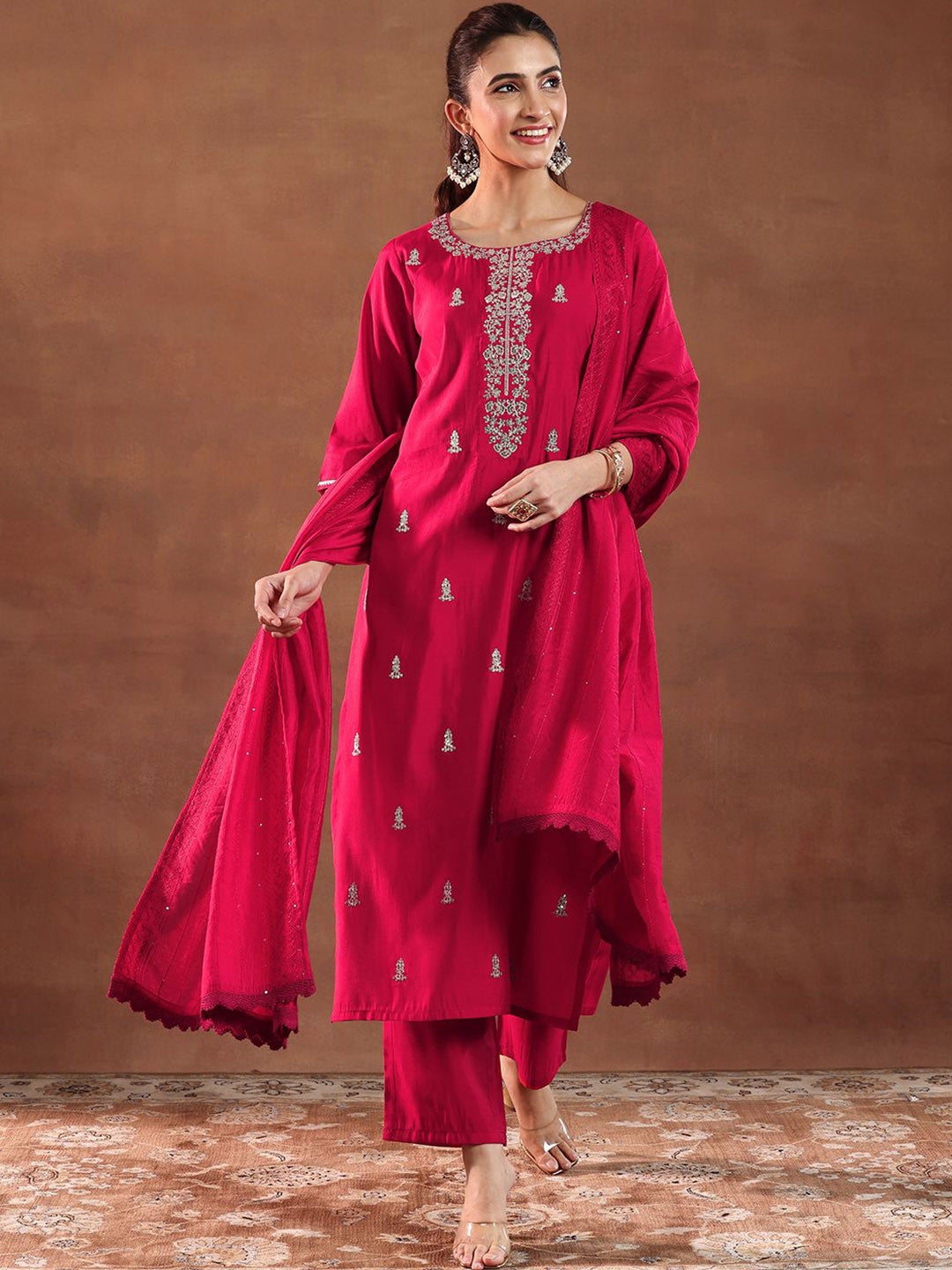 Women Ethnic Motifs Self Design Kurta with Trousers & Dupatta