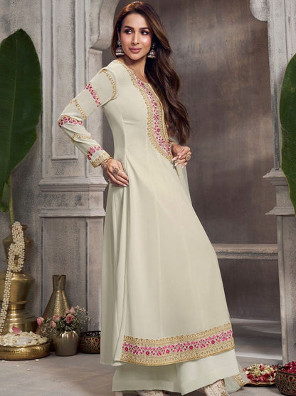 Dhiyona IN Women Ethnic Motifs Embroidered Panelled Thread Work Kurta with Palazzos & With Dupatta