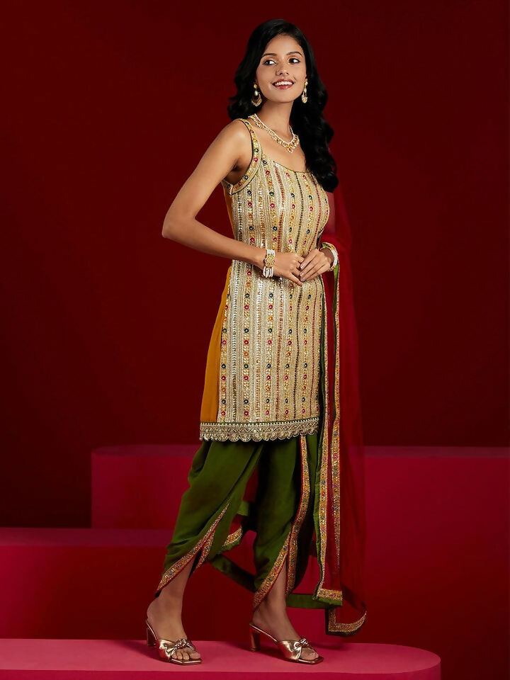 Women's LB Art Multicoloured Embroidered Georgette Straight Suit With Dupatta