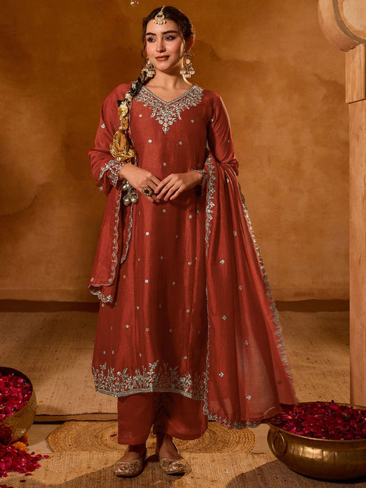 Dhiyona KL Women Ethnic Motifs Embroidered Regular Thread Work Kurta with Palazzos & With Dupatta