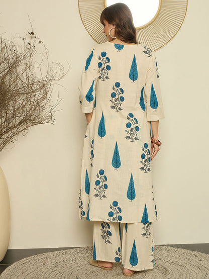 Dhiyona IE Women Printed V-Neck Tunic and Trousers Co-Ords