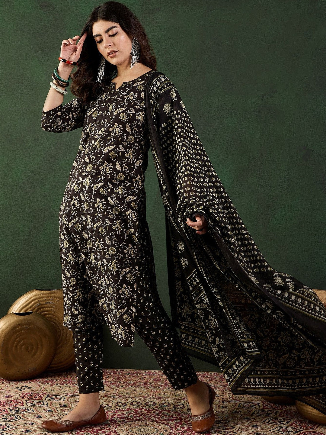 Printed Pure Cotton Round Neck Kurta & Trousers Kurta Set