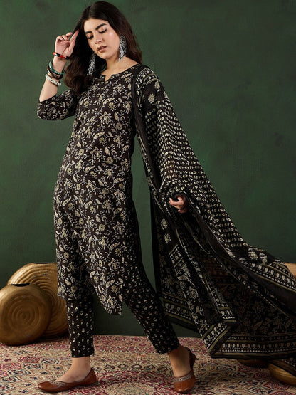 Printed Pure Cotton Round Neck Kurta & Trousers Kurta Set