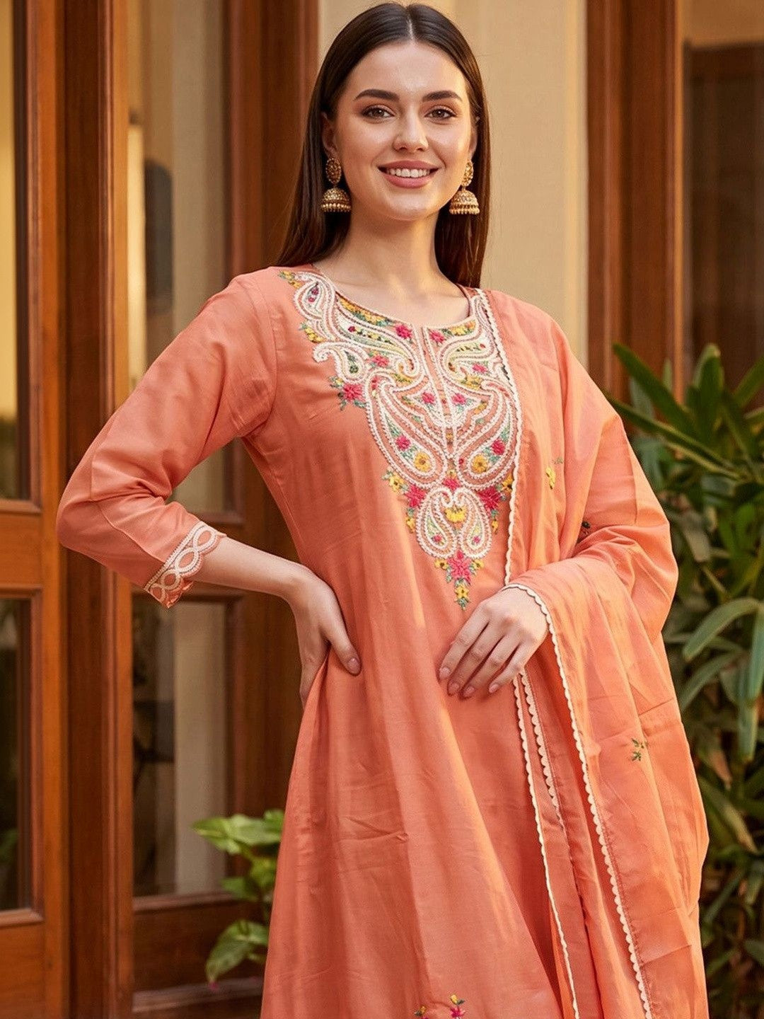 Women Ethnic Motifs Embroidered Regular Thread Work Kurta with Trousers & With Dupatta