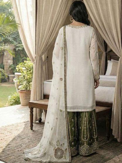 Dhiyona KL Women Ethnic Motifs Embroidered Regular Thread Work Kurta with Sharara & With Dupatta