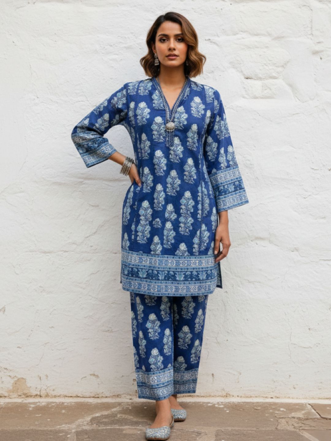 Swades cobalt printed cotton co-ord set