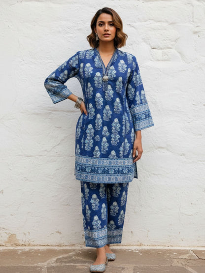 Swades cobalt printed cotton co-ord set
