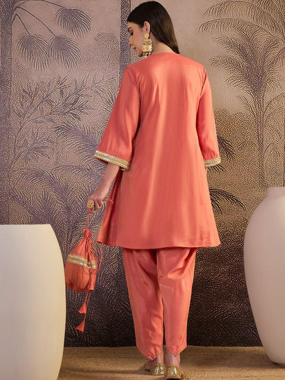 Embroidered V-Neck A-Line Kurta Sets