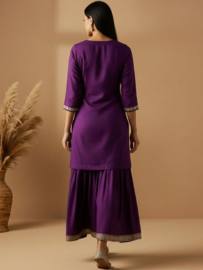 Dhiyona AN Women Ethnic Motifs Embroidered Regular Thread Work Kurta with Sharara & With Dupatta