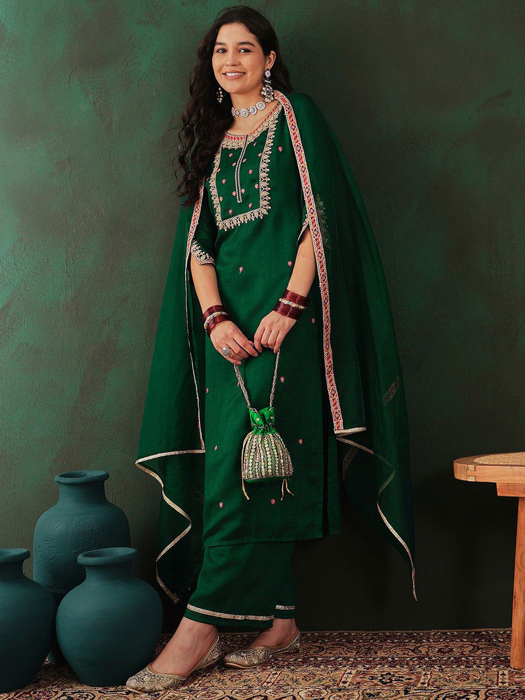 Embroidered Kurta Set With Dupatta
