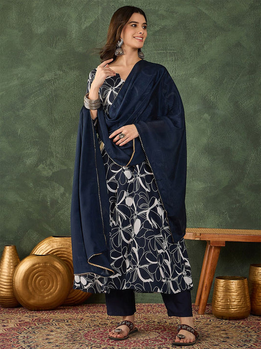Dhiyona KL Women Floral Printed Flared Kurta with Pant and Dupatta