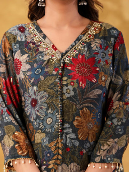 Dhiyona HOP Floral Printed Kurta with Sharara & Dupatta Set