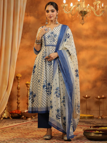 Dhiyona RR Women's Floral Printed Pure Cotton Republic Day Kurta With Trousers & Dupatta