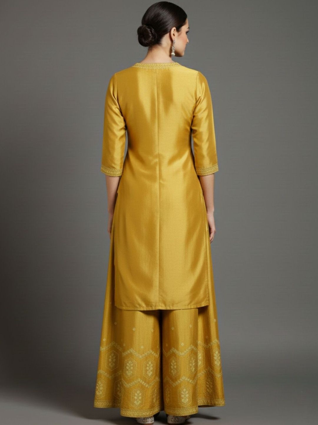 Dhiyona VA Women Ethnic Motifs Embroidered Regular Thread Work Silk Crepe Kurta with Palazzos & With Dupatta