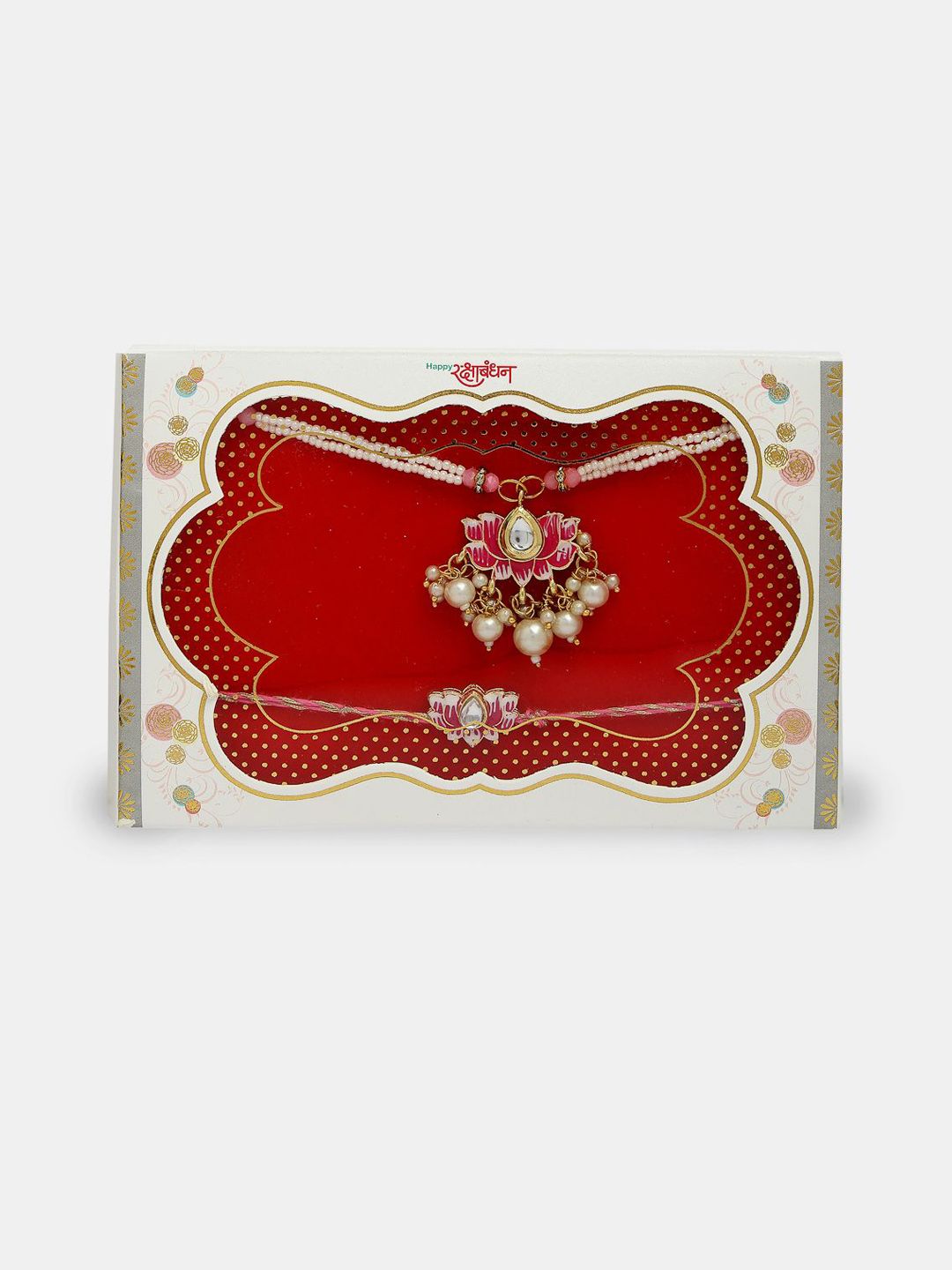 Dhiyona Pack Of 2 Kundan Studded & Beaded Bhaiya Bhabhi Rakhi With Roli Chawal