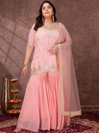 Dhiyona IN Women Ethnic Motifs Embroidered Regular Kurta & Sharara With Dupatta