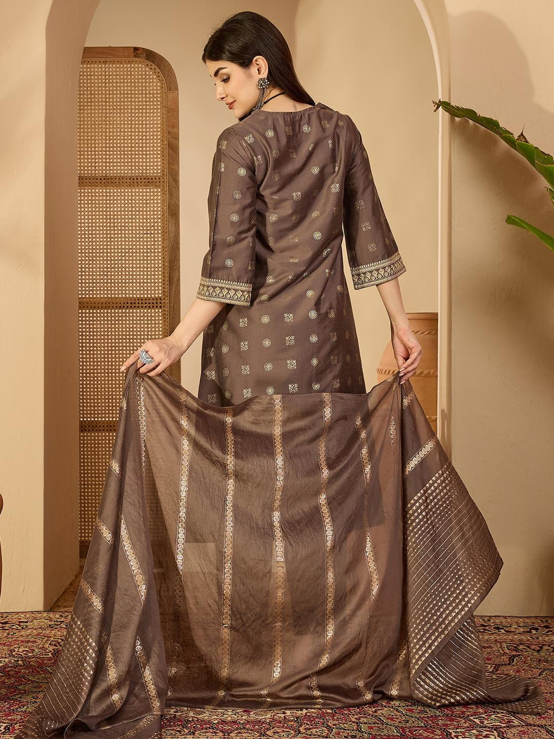 Women Brown Pure Silk Kurta Sets