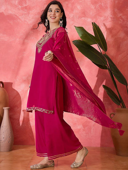 Dhiyona SN Sequinnd Woven Design Straight Kurta & Palazzo With Dupatta
