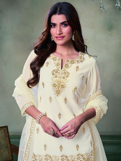 Dhiyona IN Women Floral Zari and Sequinned Embroidered Kurta Set with Dupatta