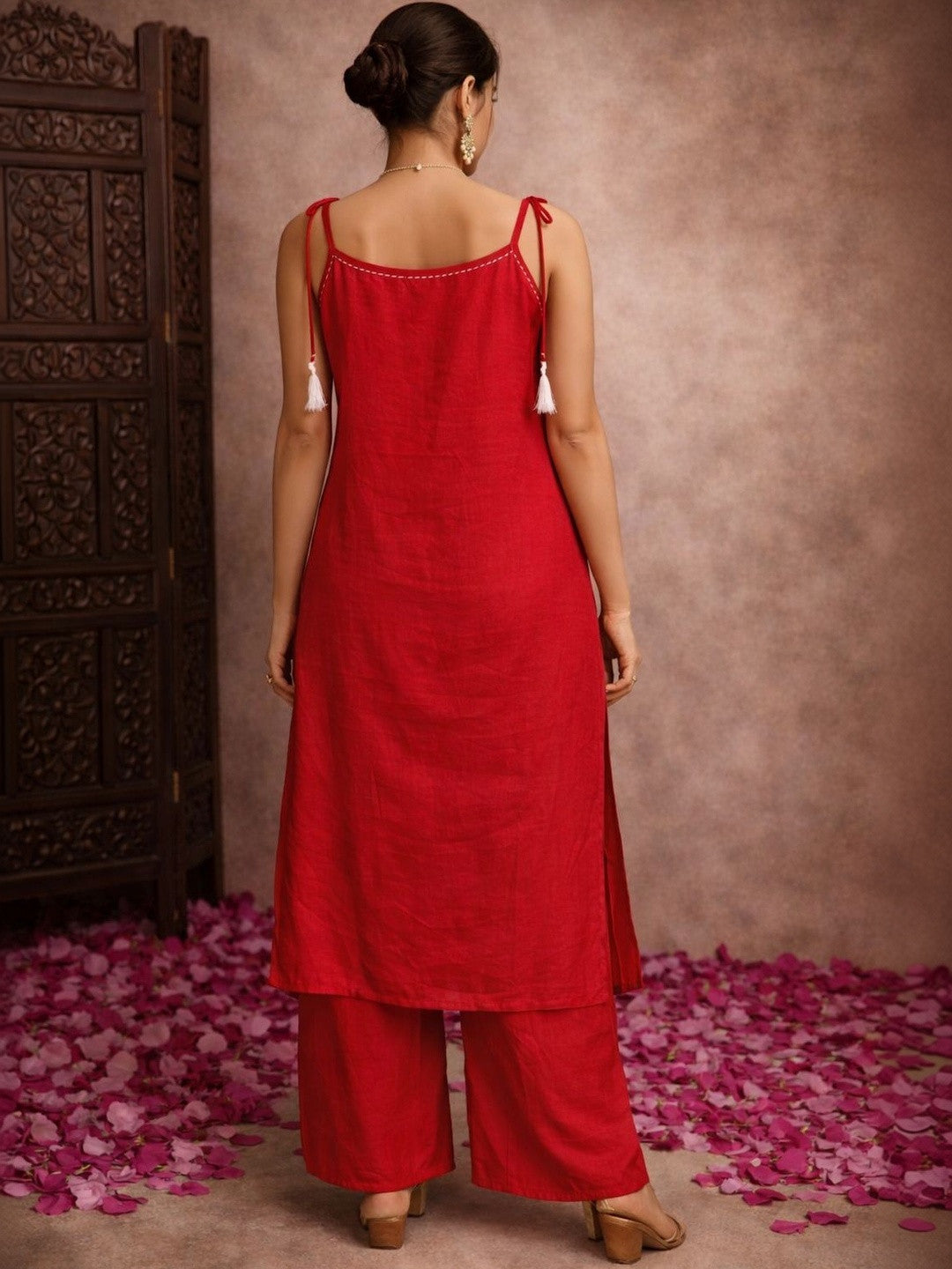 Self Design Cotton Kurta & Palazzos