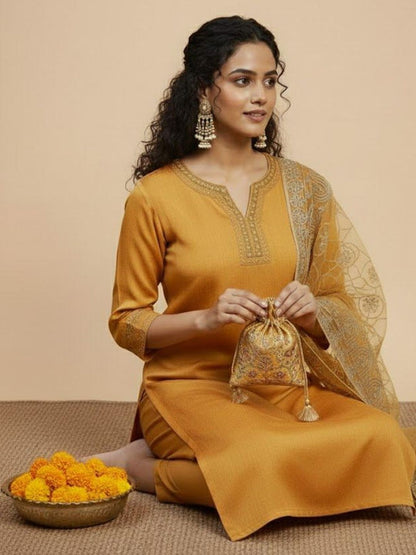 Dhiyona HOP Embroidered Round-Neck Straight Kurti & Sharara With Dupatta