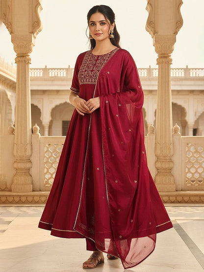 Dhiyona KL Ethnic Motifs Yoke Design Thread Work Anarkali Kurta With Trouser & Dupatta