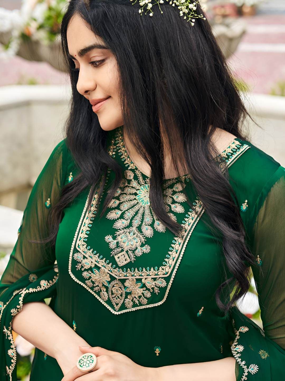 Dhiyona CH Georgette Embroidered Kurta with Plazzo and Dupatta