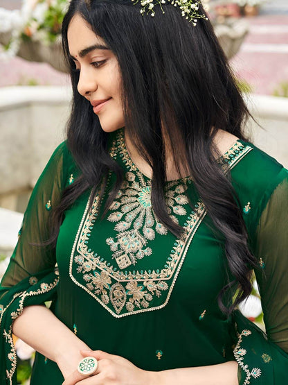 Dhiyona CH Georgette Embroidered Kurta with Plazzo and Dupatta