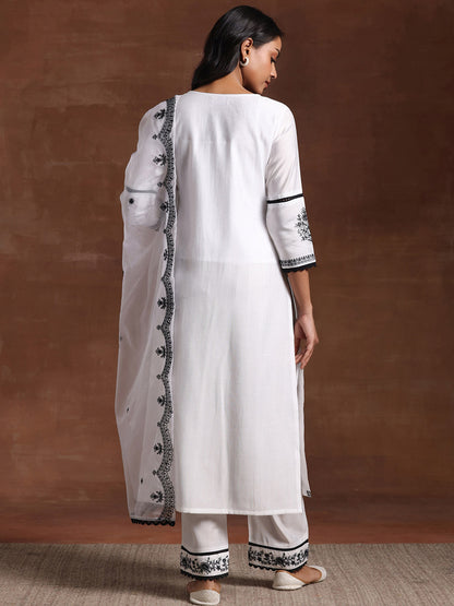 Women Ethnic Motifs Embroidered Regular Thread Work Kurta with Trousers & With Dupatta