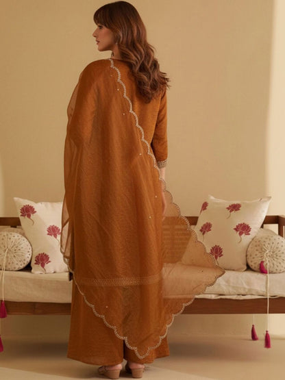Dhiyona CH Women Ethnic Motifs Embroidered Regular Thread Work Kurta with Palazzos & With Dupatta