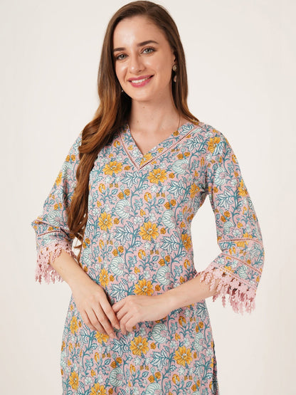 Women Floral Printed Regular Pure Cotton Kurta with Palazzos