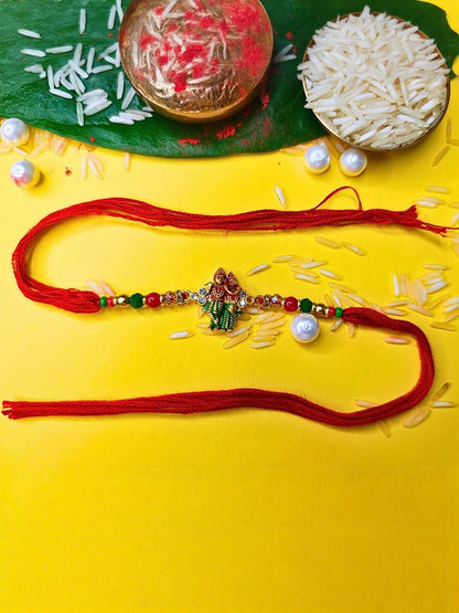 Dhiyona Set Of 12 Beaded Cotton Thread with AD Stones & Meenakari Designer Rakhi for Brother