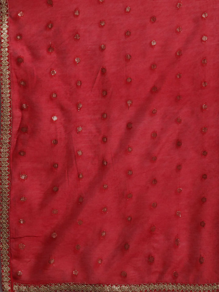 Women's LB Maroon Self Design Silk Blend Straight Suit With Dupatta