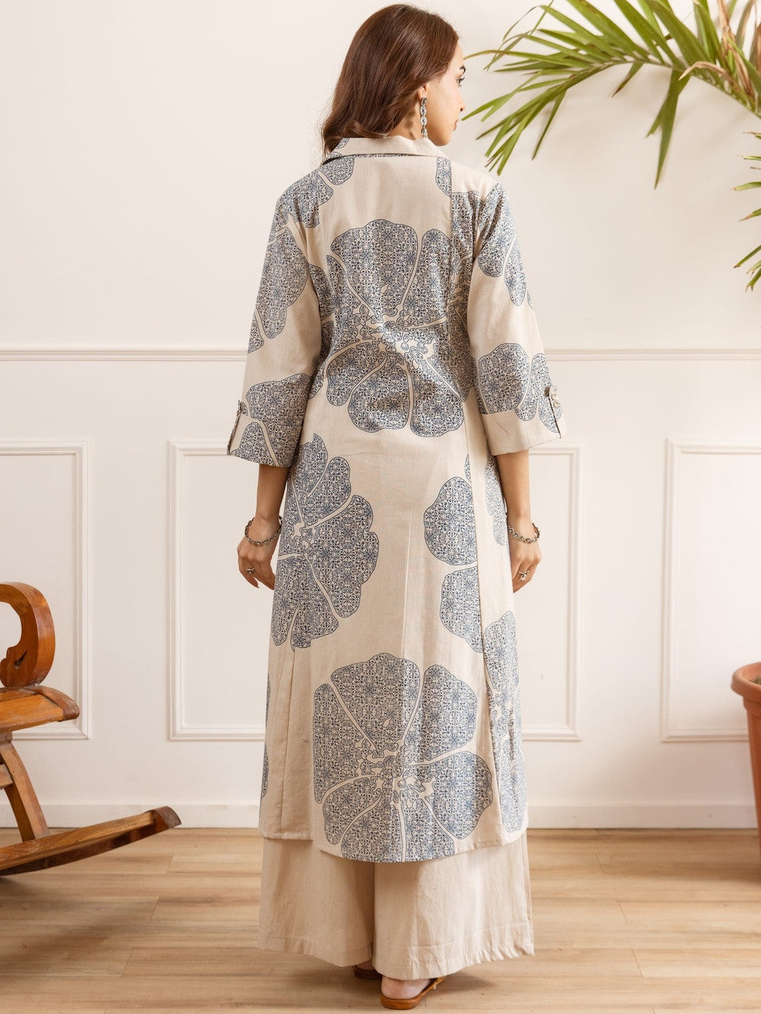 Printed Shirt Collar Kurta & Palazzos Kurta Set