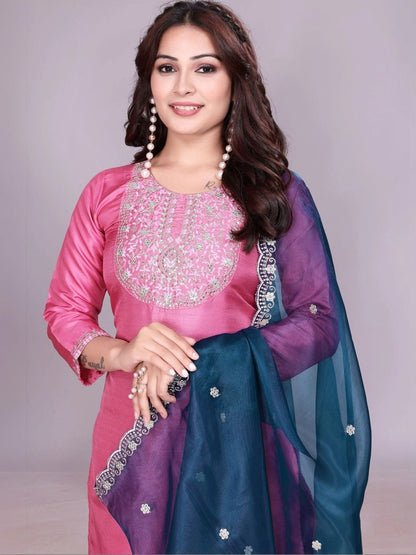 Women Ethnic Motifs Embroidered Regular Thread Work Kurta with Trousers & With Dupatta