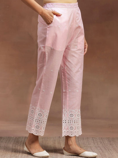 Women Ethnic Motifs Embroidered Tiered Chikankari Kurta with Trousers