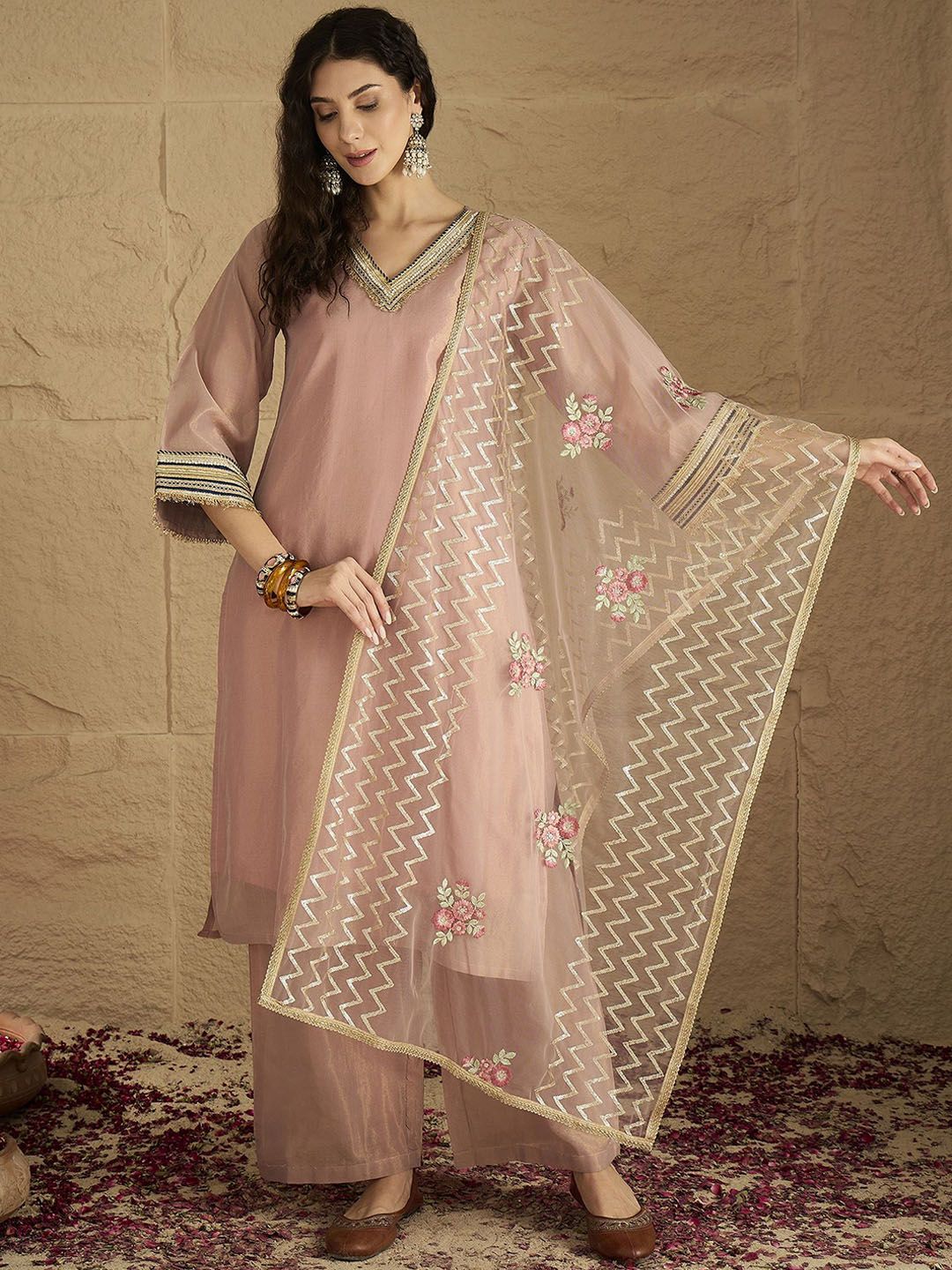 Dhiyona VA Women Solid Kurta with Palazzo & Dupatta